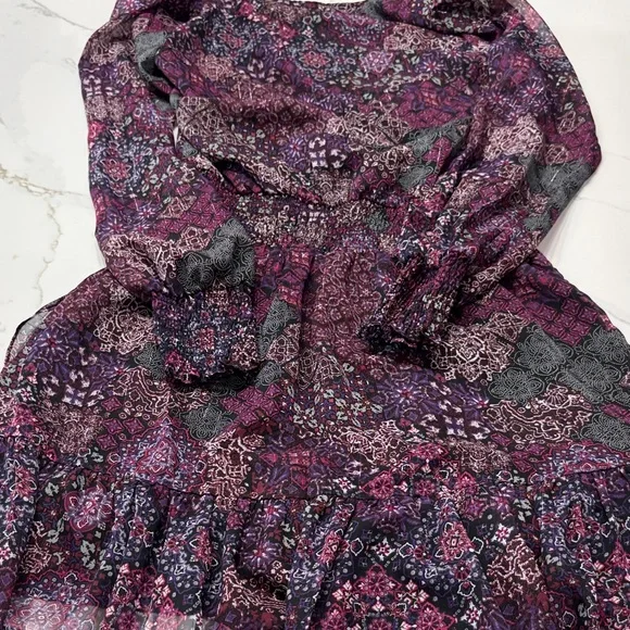 MICHAEL Michael Kors patchwork Georgette smock-waist Floral Long Sleeve Dress - Picture 9 of 14